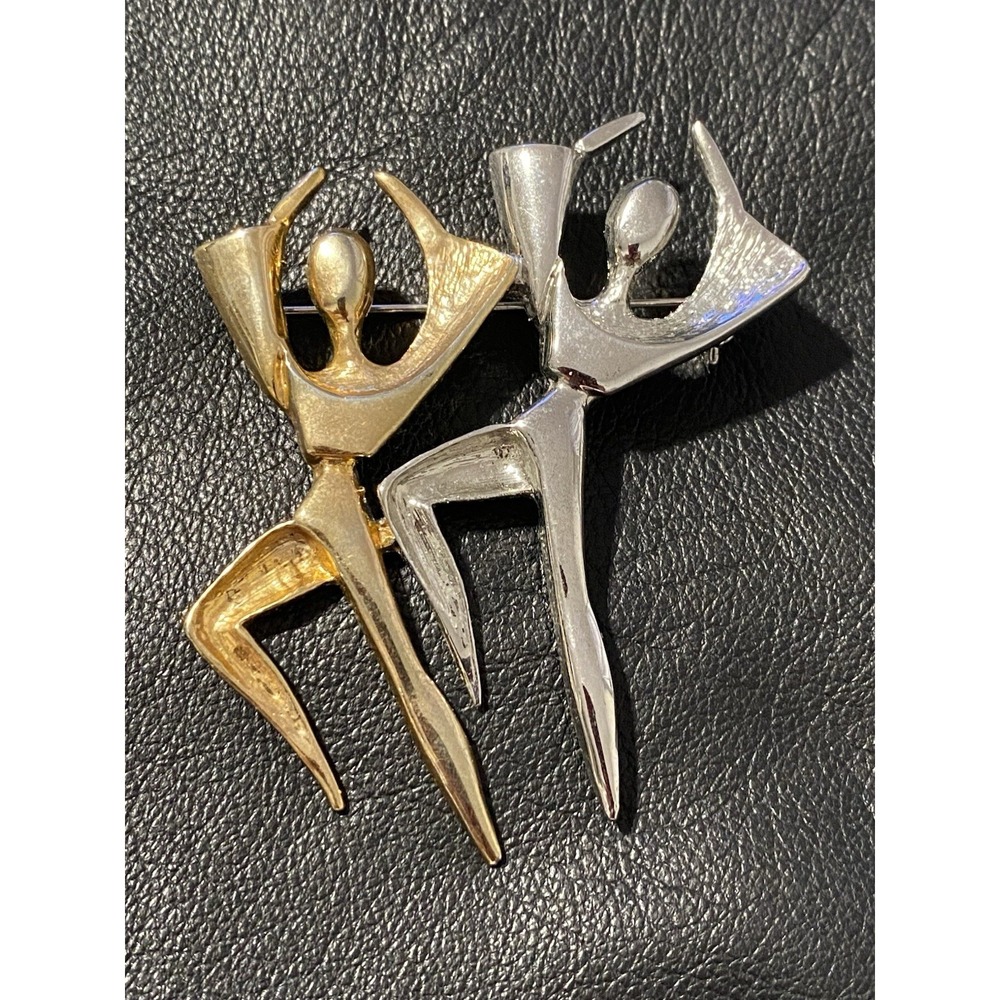 Vintage Ultra Craft Pewter/Gold 2-Tone Brooch People Couple Dancing Abstract Art